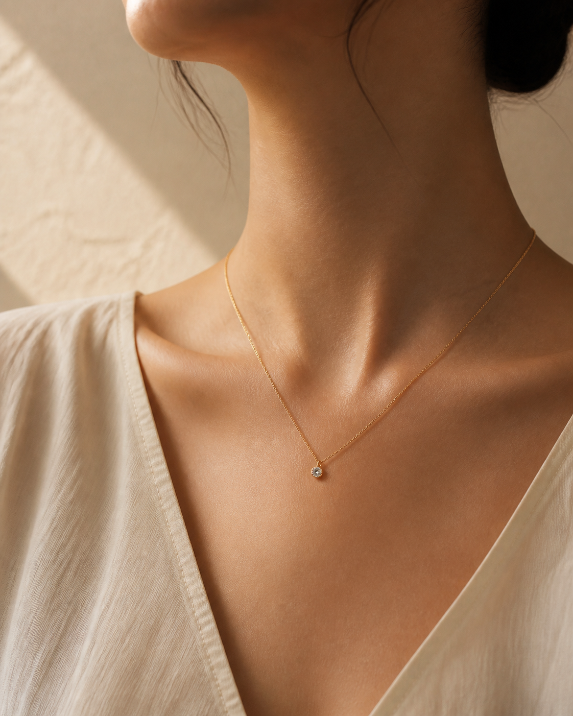 Delicate gold necklace worn every day