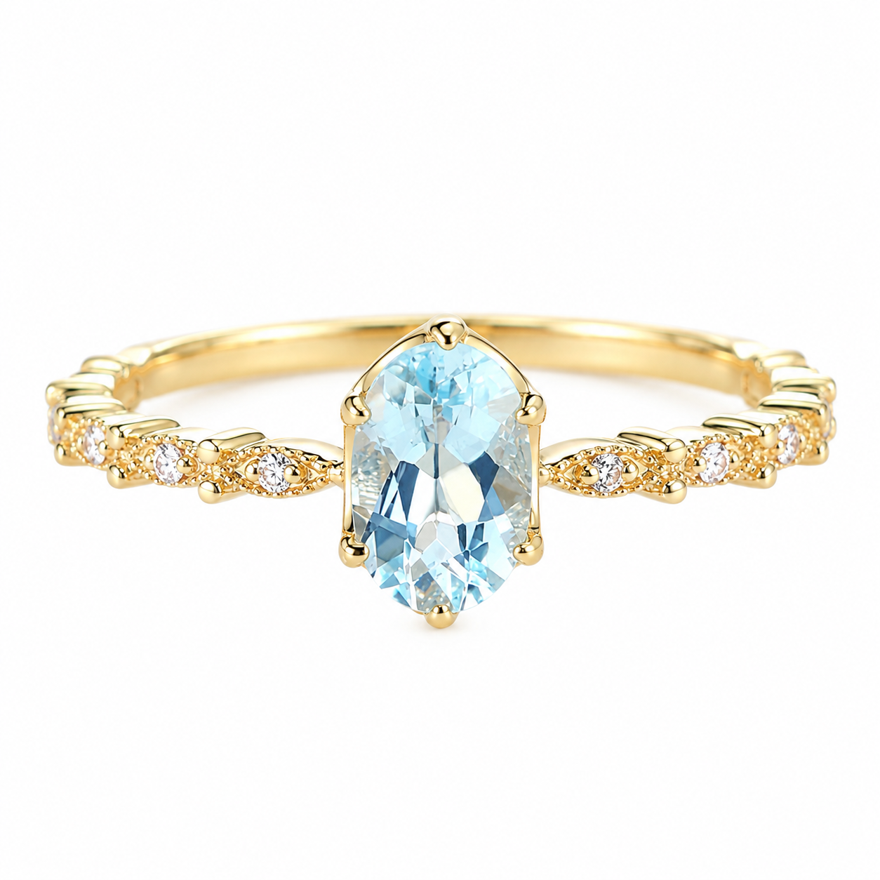 0b60e553-2a19-4337-bcaa-158fbadd527a 18K Gold Aquamarine Diamond Ring
