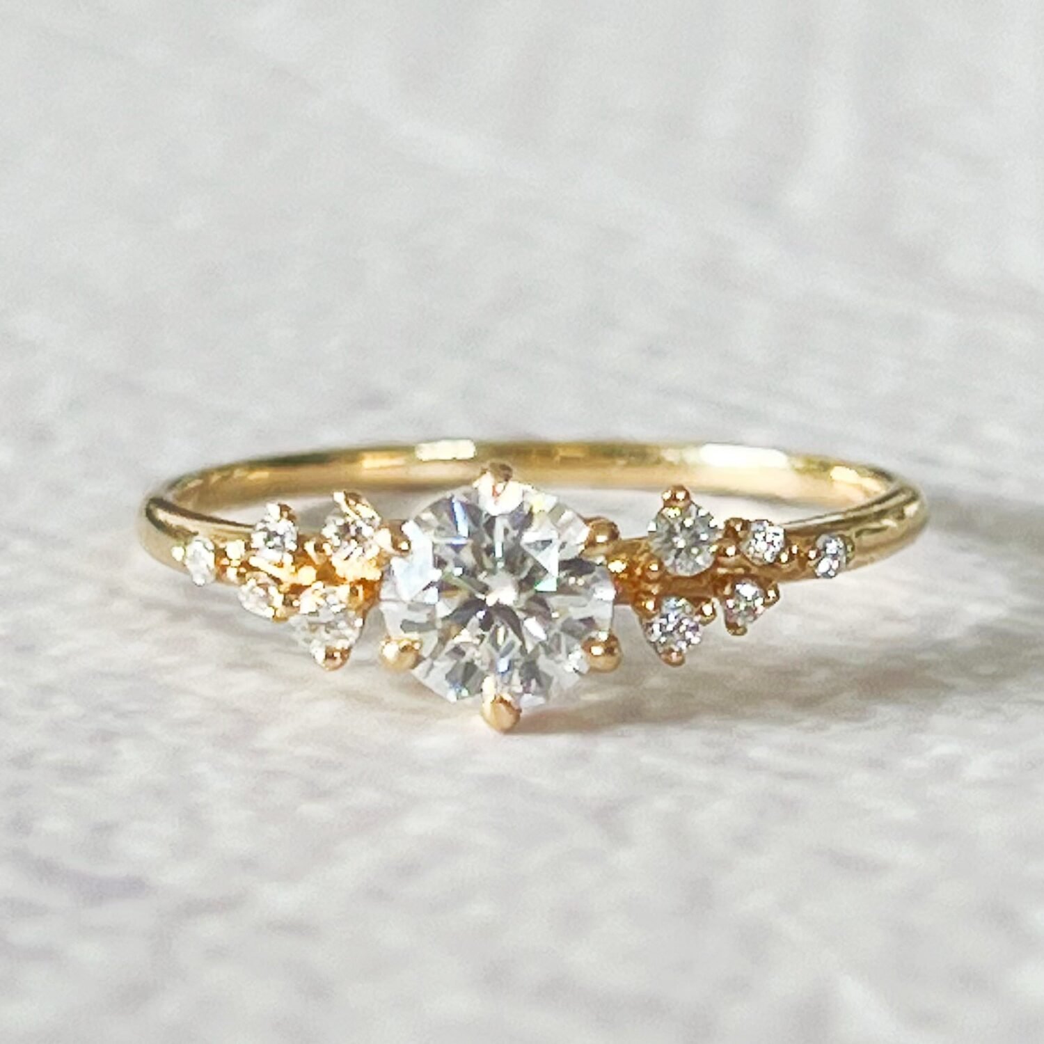 18K Solid Gold Cluster engagement ring rose gold, Cluster anniversary promise ring, Unique cluster bridal ring, Dainty cluster wedding ring