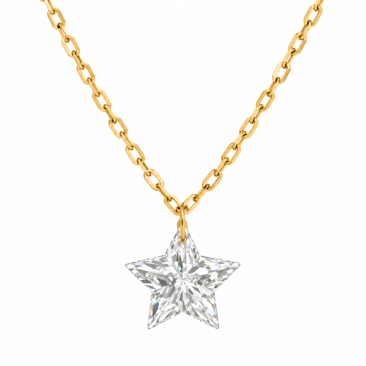 18K Solid Gold Lab-Grown Diamond Pierced Star Necklace
