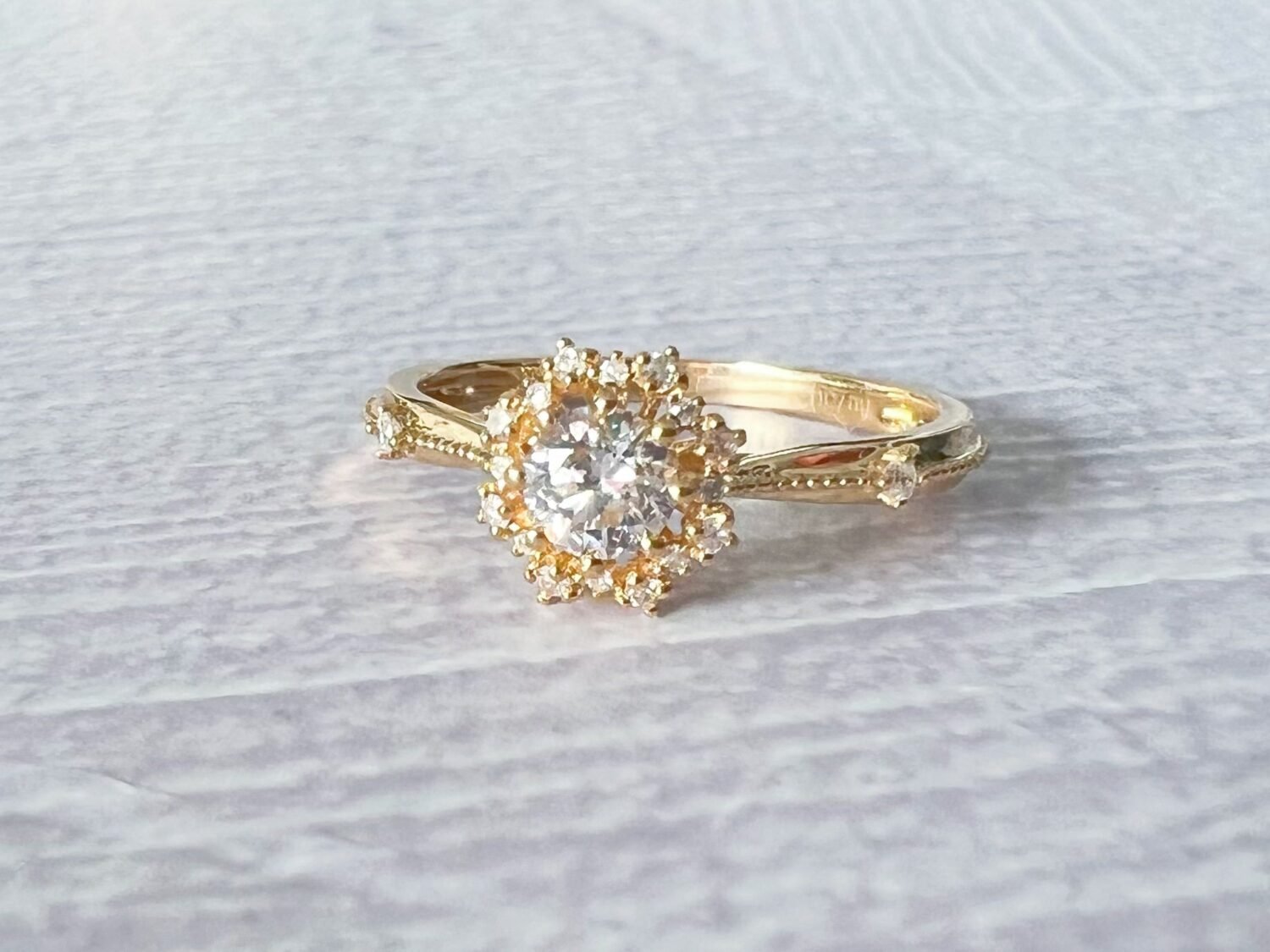 14k Solid Gold Snowflake Moissanite Diamond Milgrain Band Engagement Rings, Minimalist Solitaire Promise Rings, Sparkling Anniversary Ring