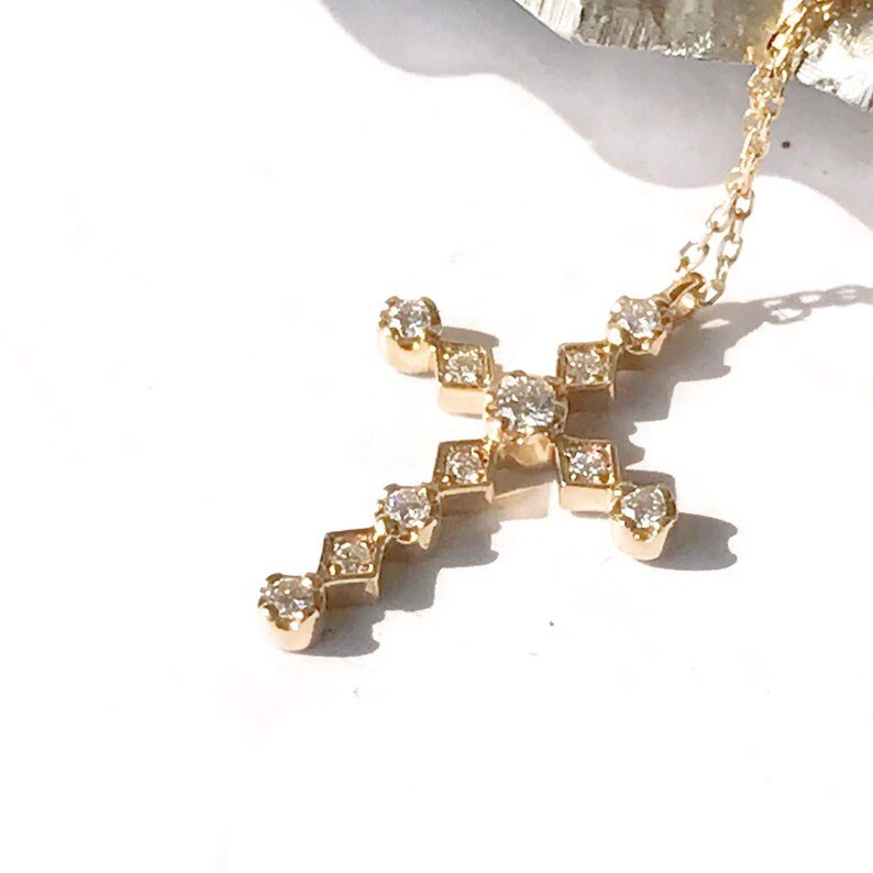 3_53ed9771-e4e1-4b5f-b04f-fbb68a56dd70 18K Gold Diamond Cross Necklace | Delicate Vintage Pendant