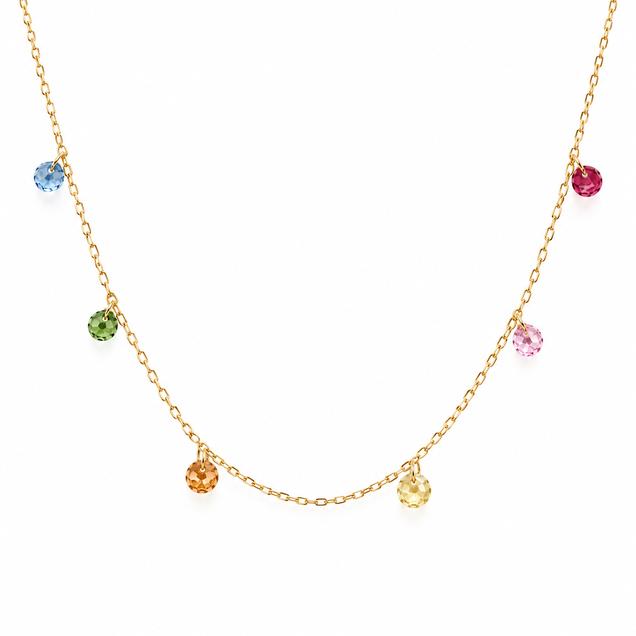 18K Gold Natural Rainbow Gemstone Necklace