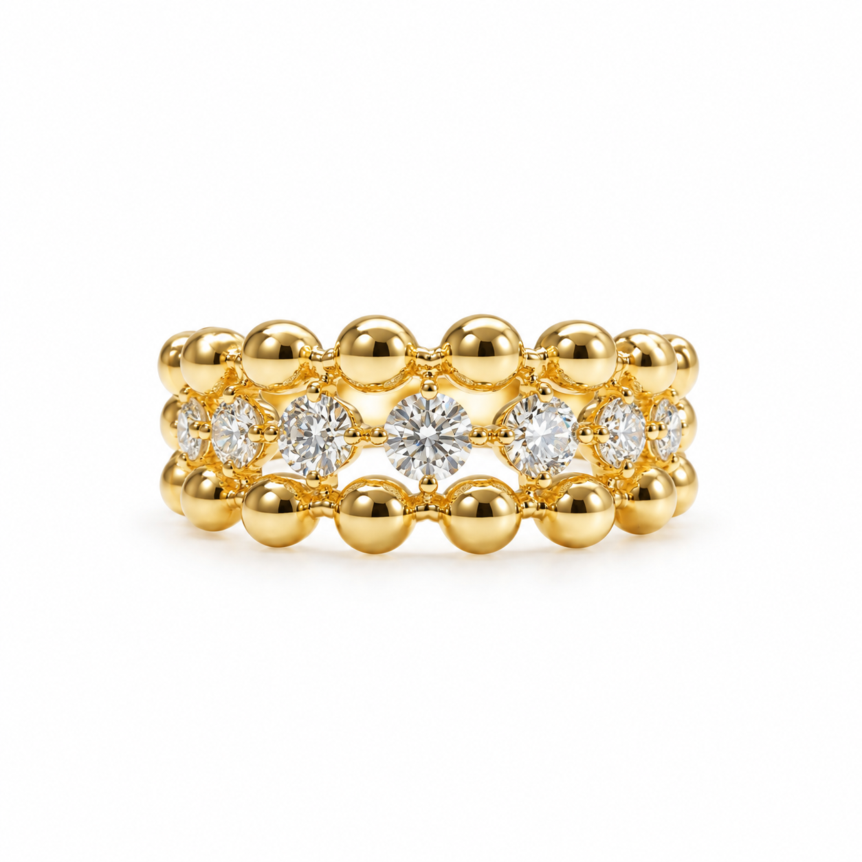 18K Bubble Design Diamonds Ring, Genuine Diamond Bonbon Ring