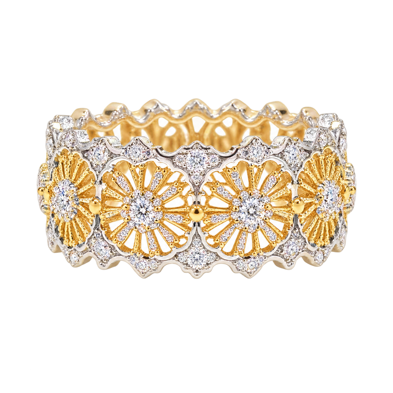 3ffd0578-f7ee-4253-bec2-9f7627862f8c 18K Gold Floral Diamond Wide Band Ring