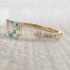 18K Diamond Cuff Ring Unique Aquamarine Ring