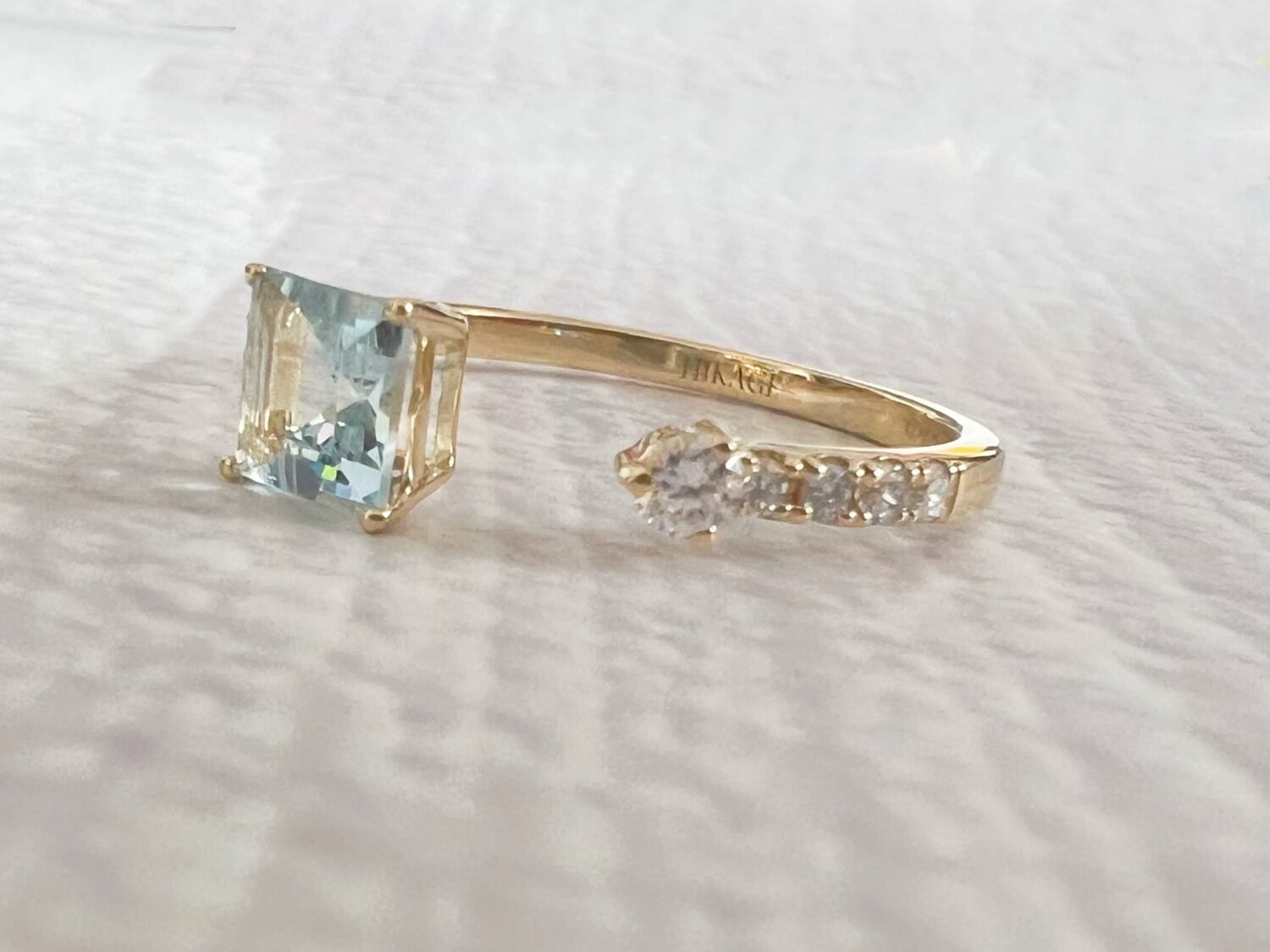 18K Diamond Cuff Ring Unique Aquamarine Ring