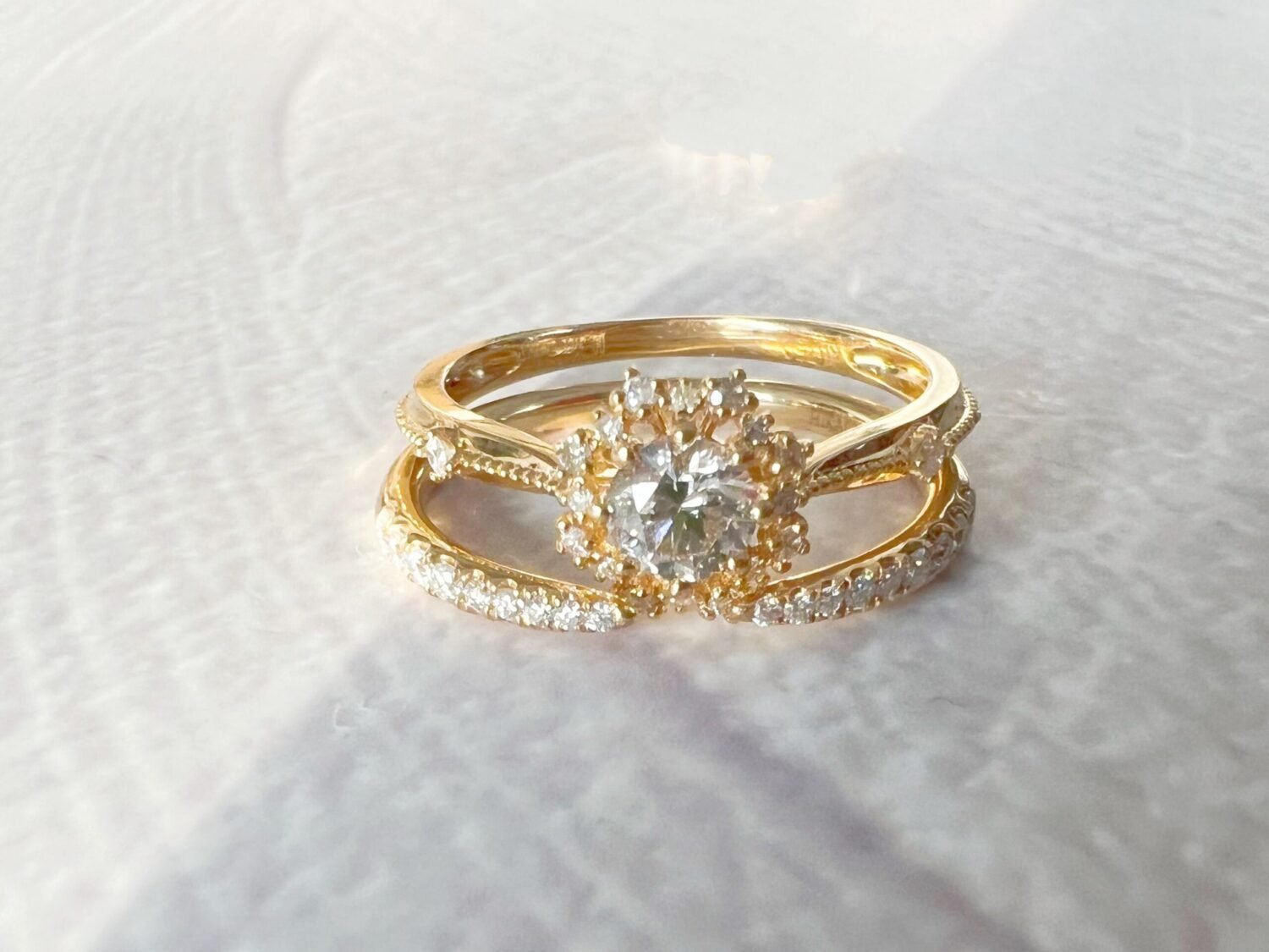 14k Solid Gold Snowflake Moissanite Diamond Milgrain Band Engagement Rings, Minimalist Solitaire Promise Rings, Sparkling Anniversary Ring