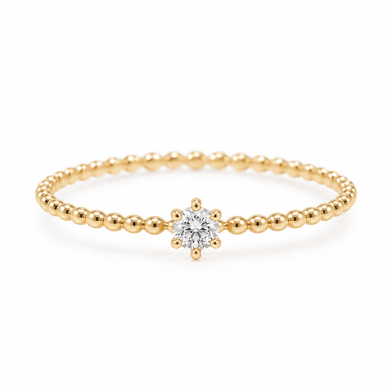 Dainty Natural Diamond Beaded Ring – 0.05 CT Solid Gold