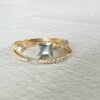 18K Diamond Cuff Ring Unique Aquamarine Ring