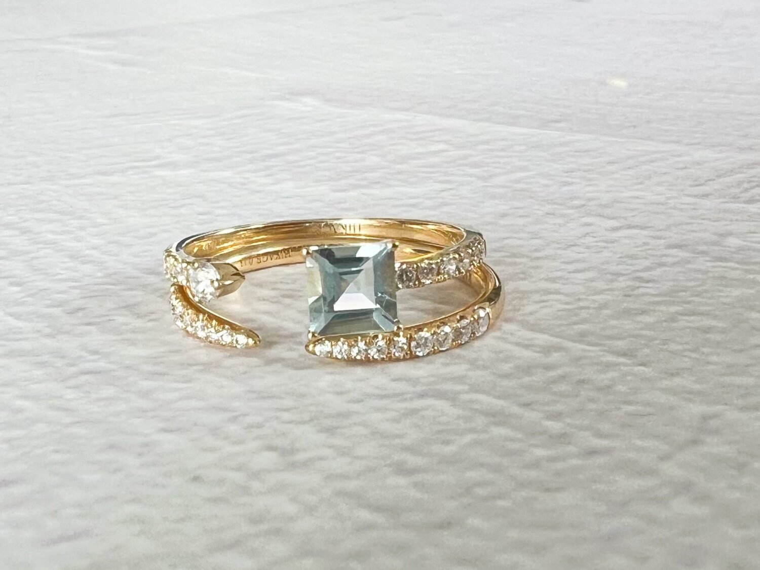 18K Diamond Cuff Ring Unique Aquamarine Ring