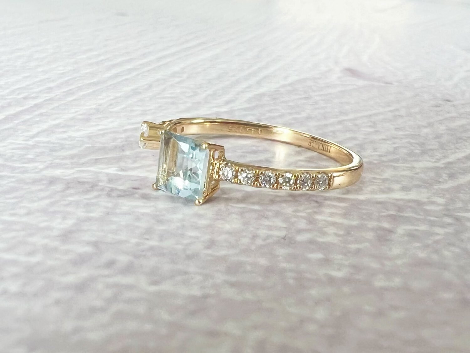 18K Diamond Cuff Ring Unique Aquamarine Ring