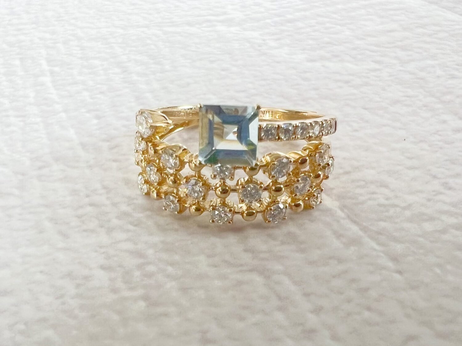 18K Diamond Cuff Ring Unique Aquamarine Ring