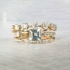 18K Diamond Cuff Ring Unique Aquamarine Ring