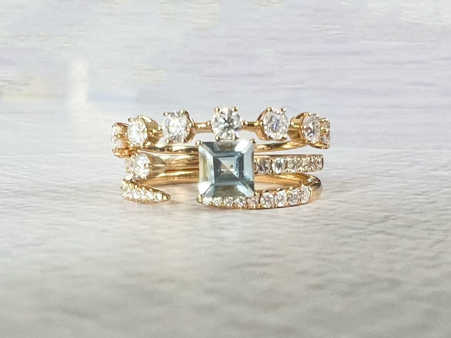 18K Diamond Cuff Ring Unique Aquamarine Ring