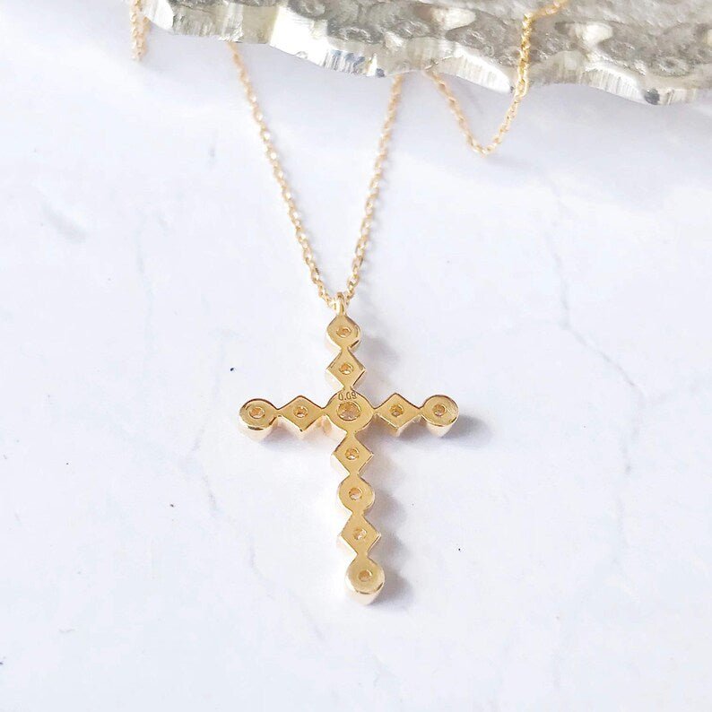 6_8b0d0adc-6867-402f-af24-373711cd787f 18K Gold Diamond Cross Necklace | Delicate Vintage Pendant