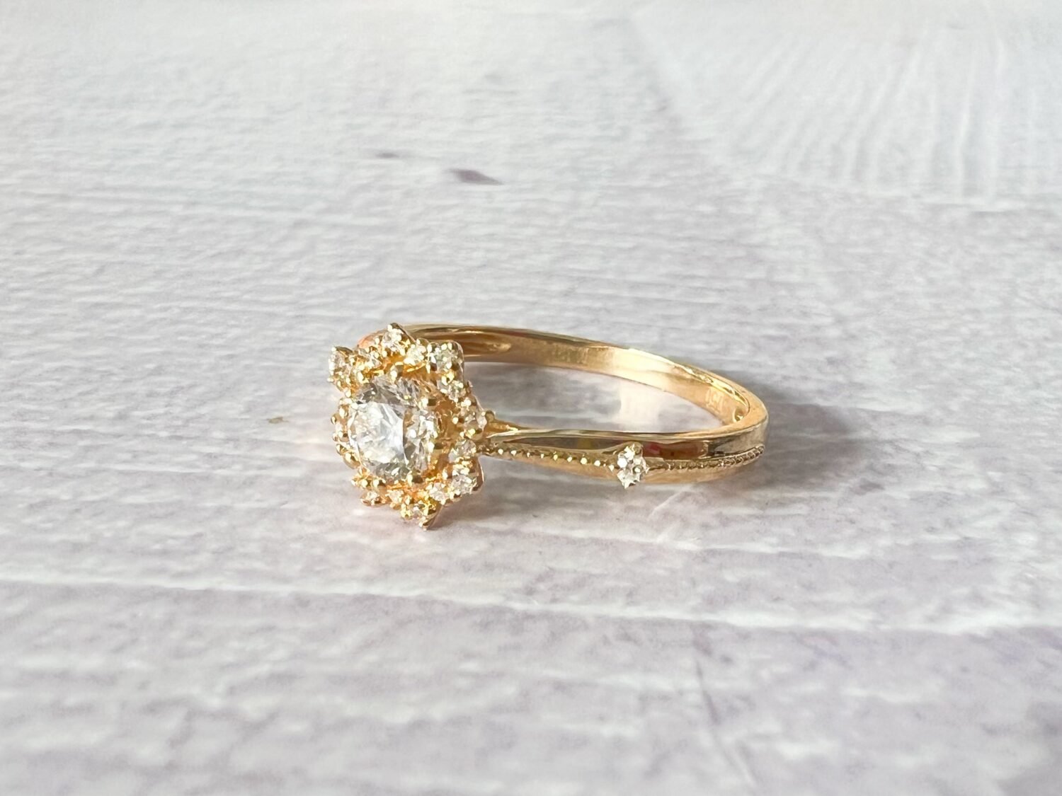 14k Solid Gold Snowflake Moissanite Diamond Milgrain Band Engagement Rings, Minimalist Solitaire Promise Rings, Sparkling Anniversary Ring