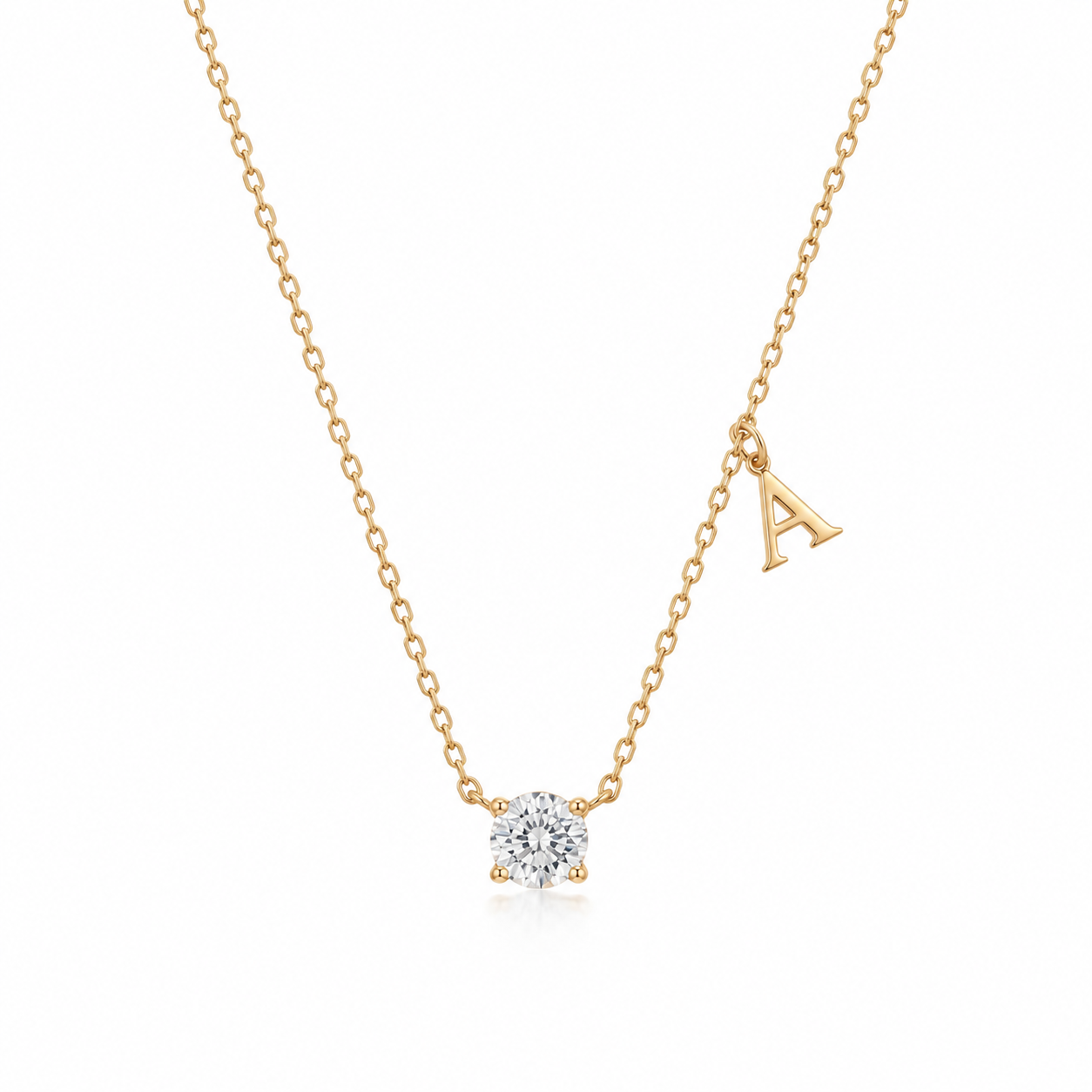 18K Solid Gold Diamond Initial Necklace – Personalized Letter Dangle Necklace