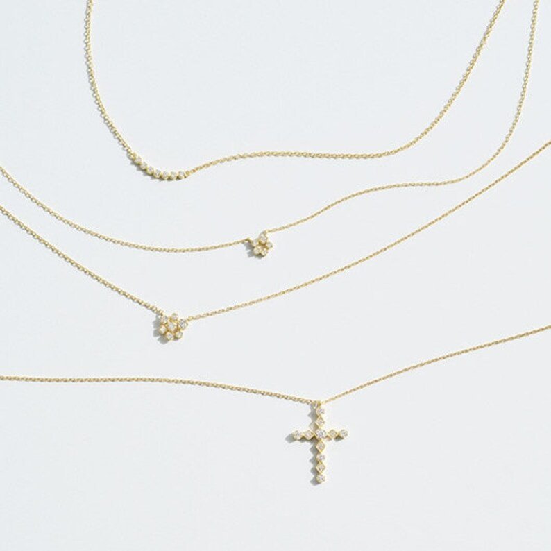 8 18K Gold Diamond Cross Necklace | Delicate Vintage Pendant