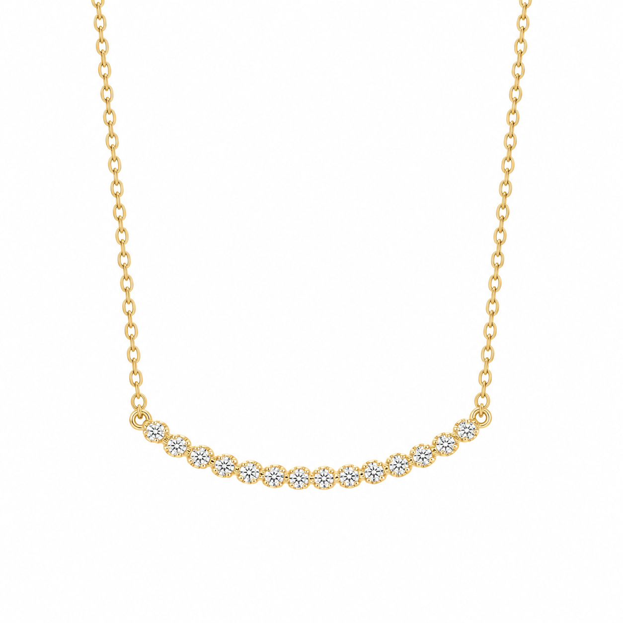 18K Solid Gold Smile Diamond Necklace
