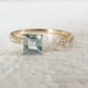 18K Diamond Cuff Ring Unique Aquamarine Ring