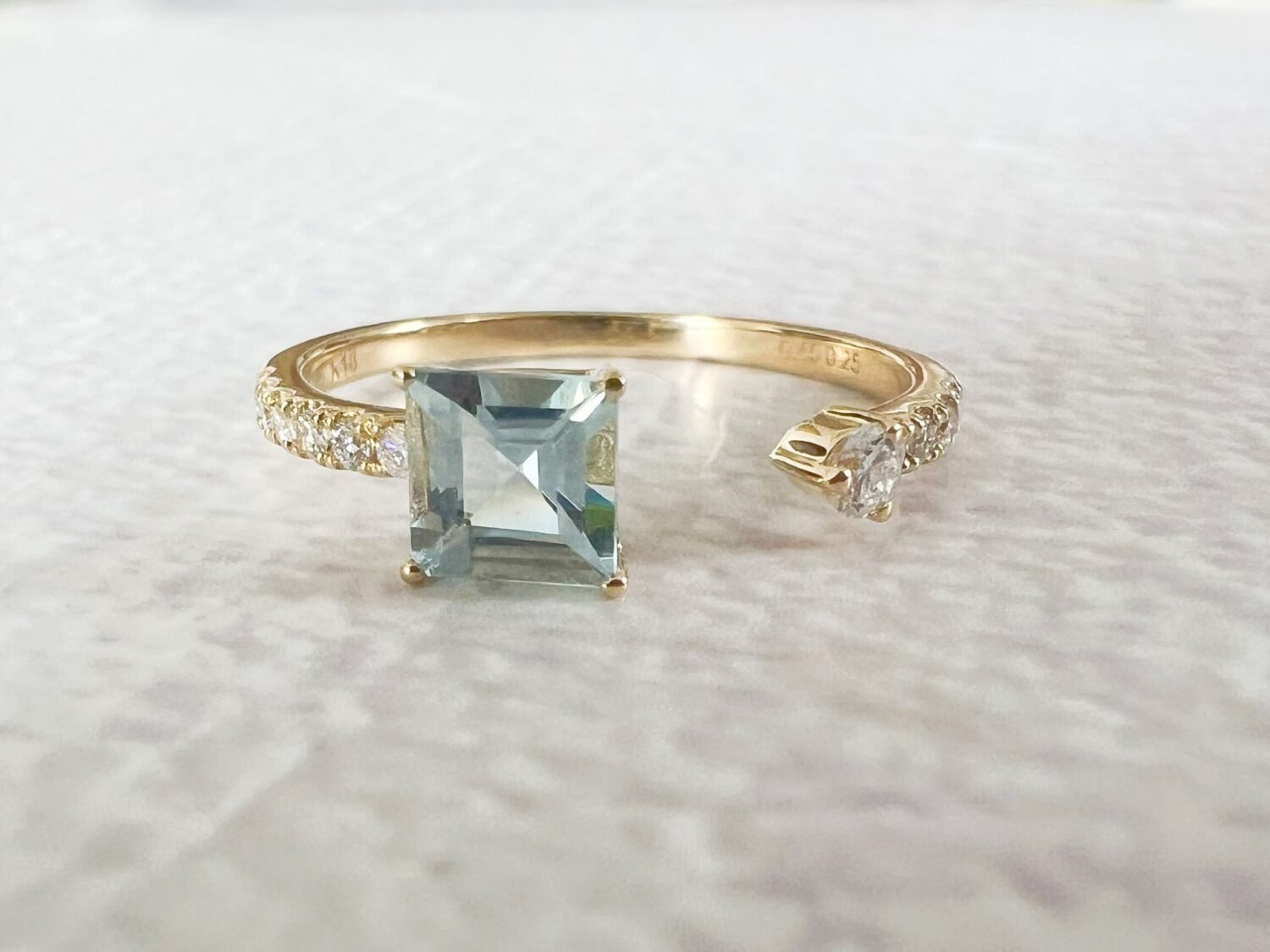 18K Diamond Cuff Ring Unique Aquamarine Ring