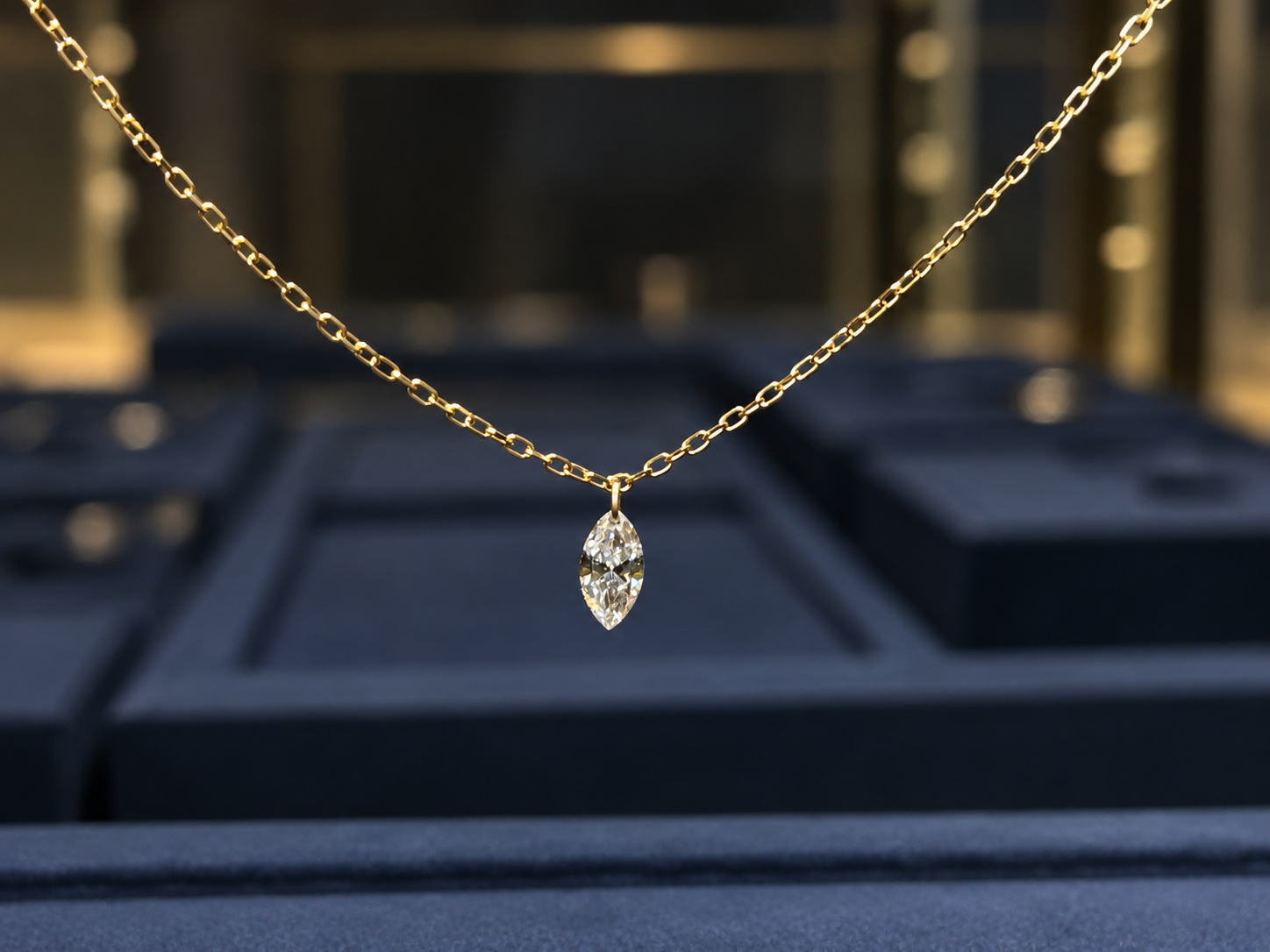 18K Gold 0.50 CT Lab Grown Diamond Marquise Floating Necklace