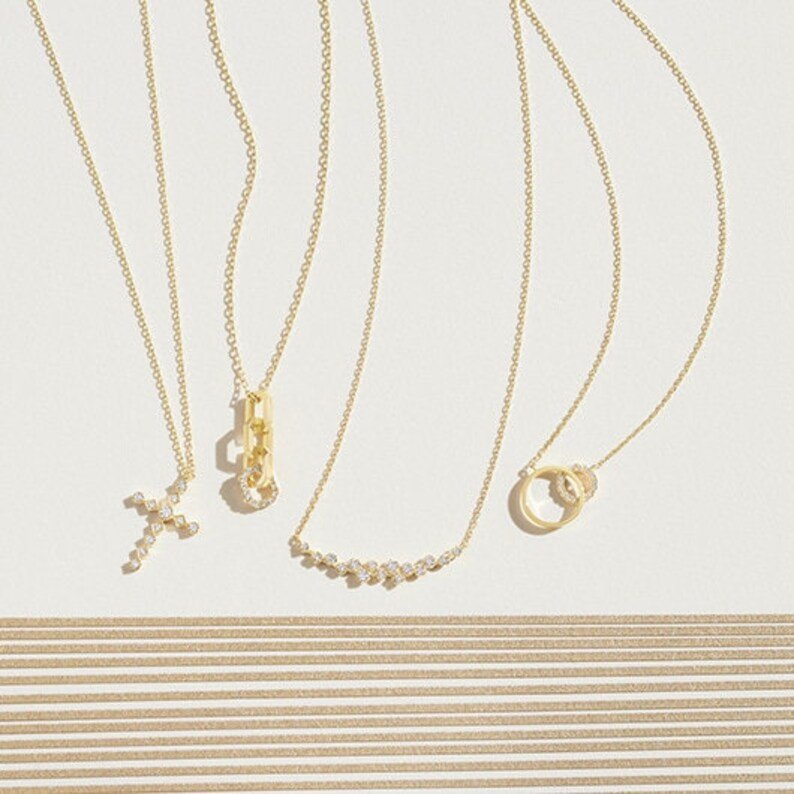 9 18K Gold Diamond Cross Necklace | Delicate Vintage Pendant