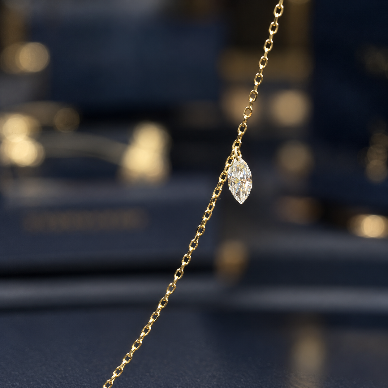 18K Gold 0.50 CT Lab Grown Diamond Marquise Floating Necklace
