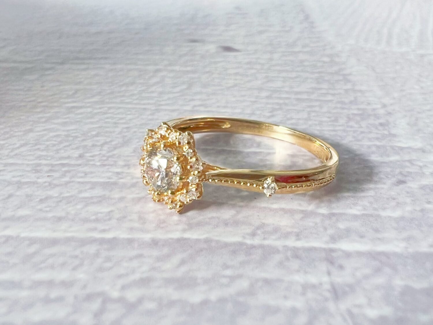 14k Solid Gold Snowflake Moissanite Diamond Milgrain Band Engagement Rings, Minimalist Solitaire Promise Rings, Sparkling Anniversary Ring