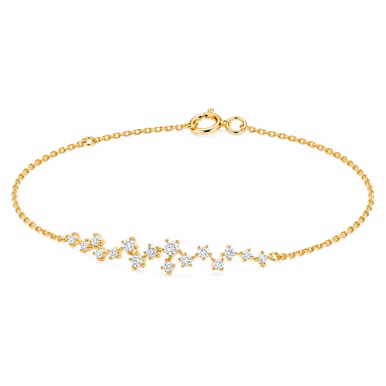 18K Solid Gold Natural Diamond Constellation Bracelet | Delicate Diamond Cluster Bracelet
