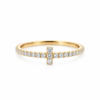 18K Yellow Gold Natural Diamond Bar Ring | Minimalist Pavé Band
