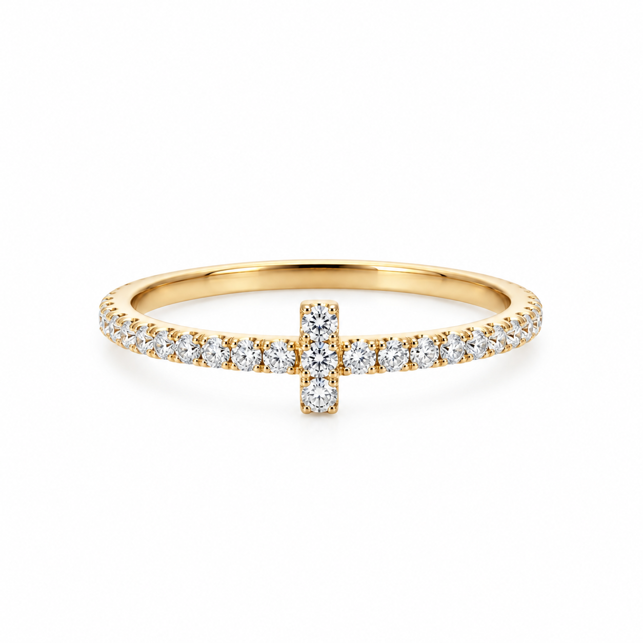 9d97acfe-0c7b-418e-9825-649fc1ff46c3 18K Yellow Gold Natural Diamond Bar Ring | Minimalist Pavé Band