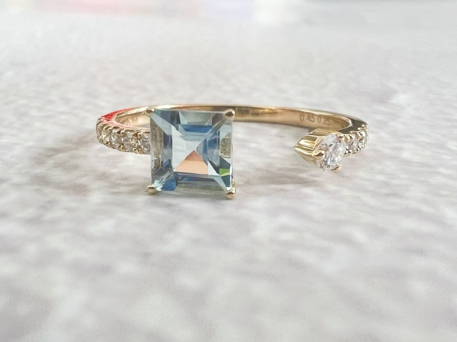 18K Diamond Cuff Ring Unique Aquamarine Ring