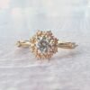 14k Solid Gold Snowflake Moissanite Diamond Milgrain Band Engagement Rings, Minimalist Solitaire Promise Rings, Sparkling Anniversary Ring