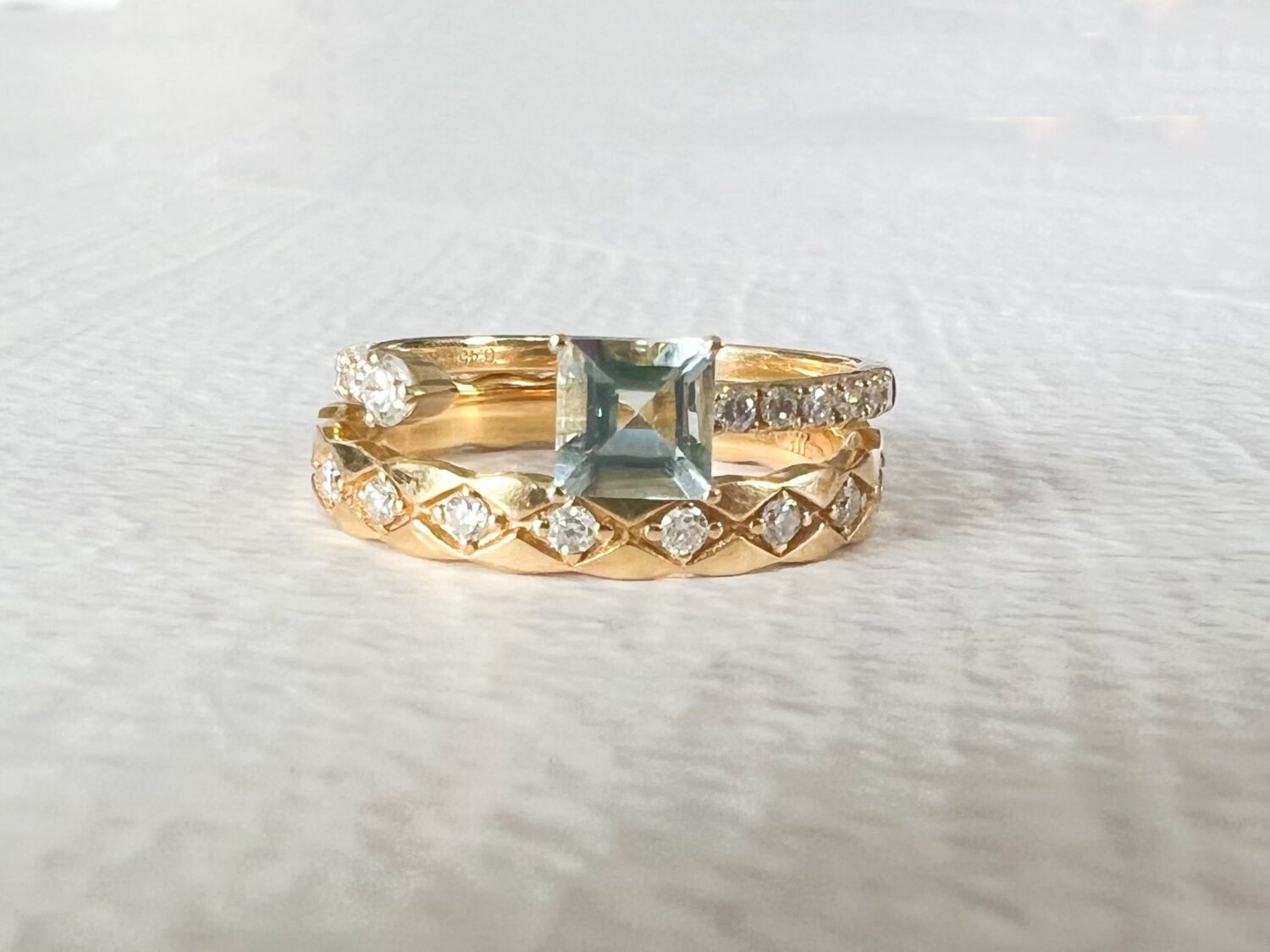 18K Diamond Cuff Ring Unique Aquamarine Ring