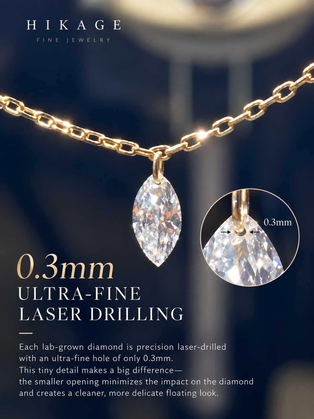 18K Gold 0.50 CT Lab Grown Diamond Marquise Floating Necklace