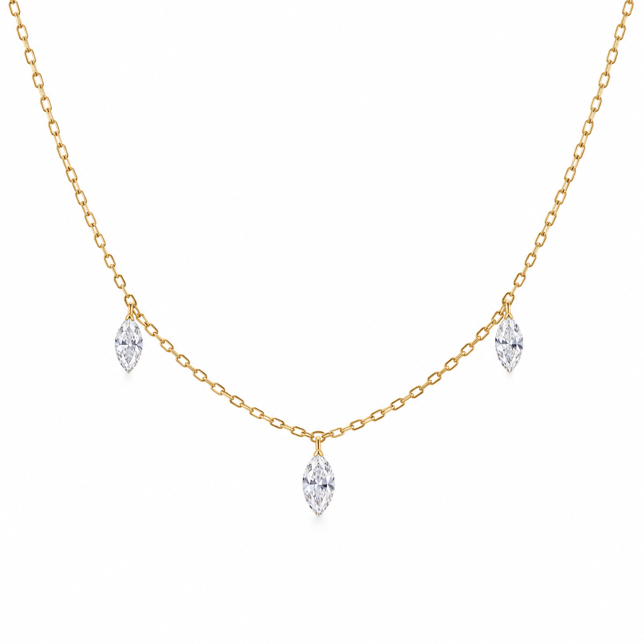 18K Gold Marquise Diamond Drop Necklace
