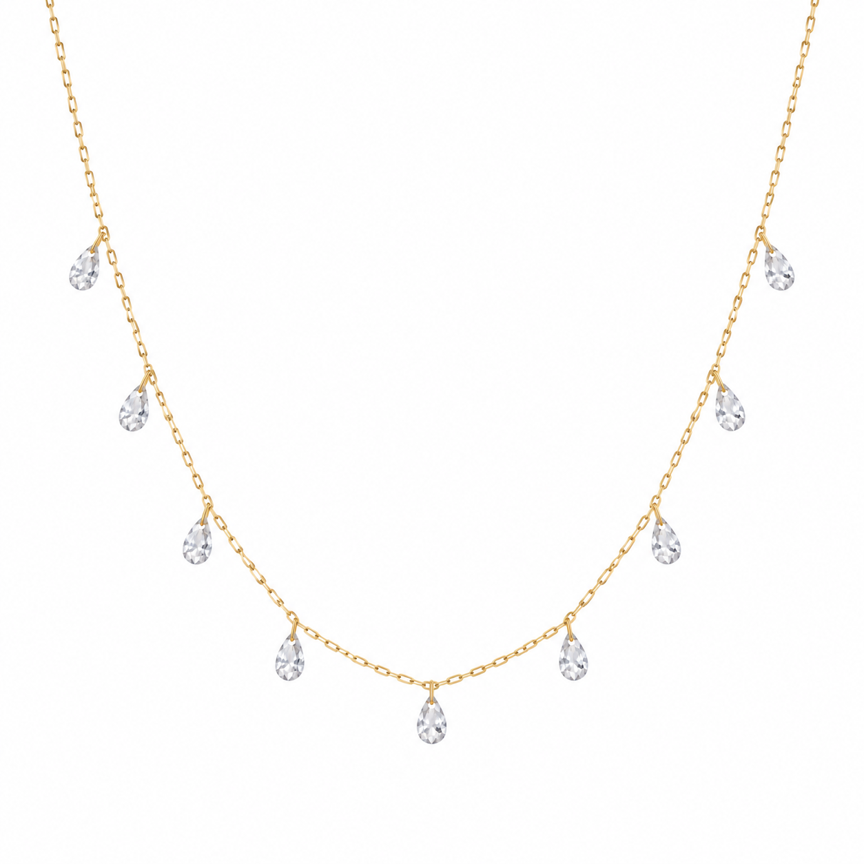 aef01806-abc3-45d2-b4f0-54f0fa5b052f 18K Solid Gold Rose-Cut Lab Grown Diamond Necklace – 9 Pierced Pear Diamonds