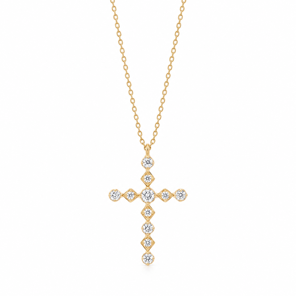 18K Gold Diamond Cross Necklace | Delicate Vintage Pendant