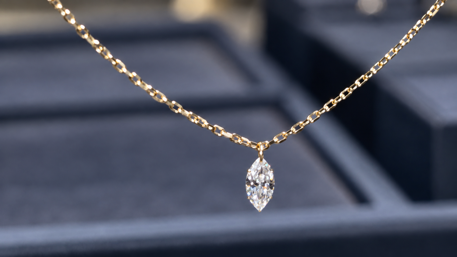 18K Gold 0.50 CT Lab Grown Diamond Marquise Floating Necklace