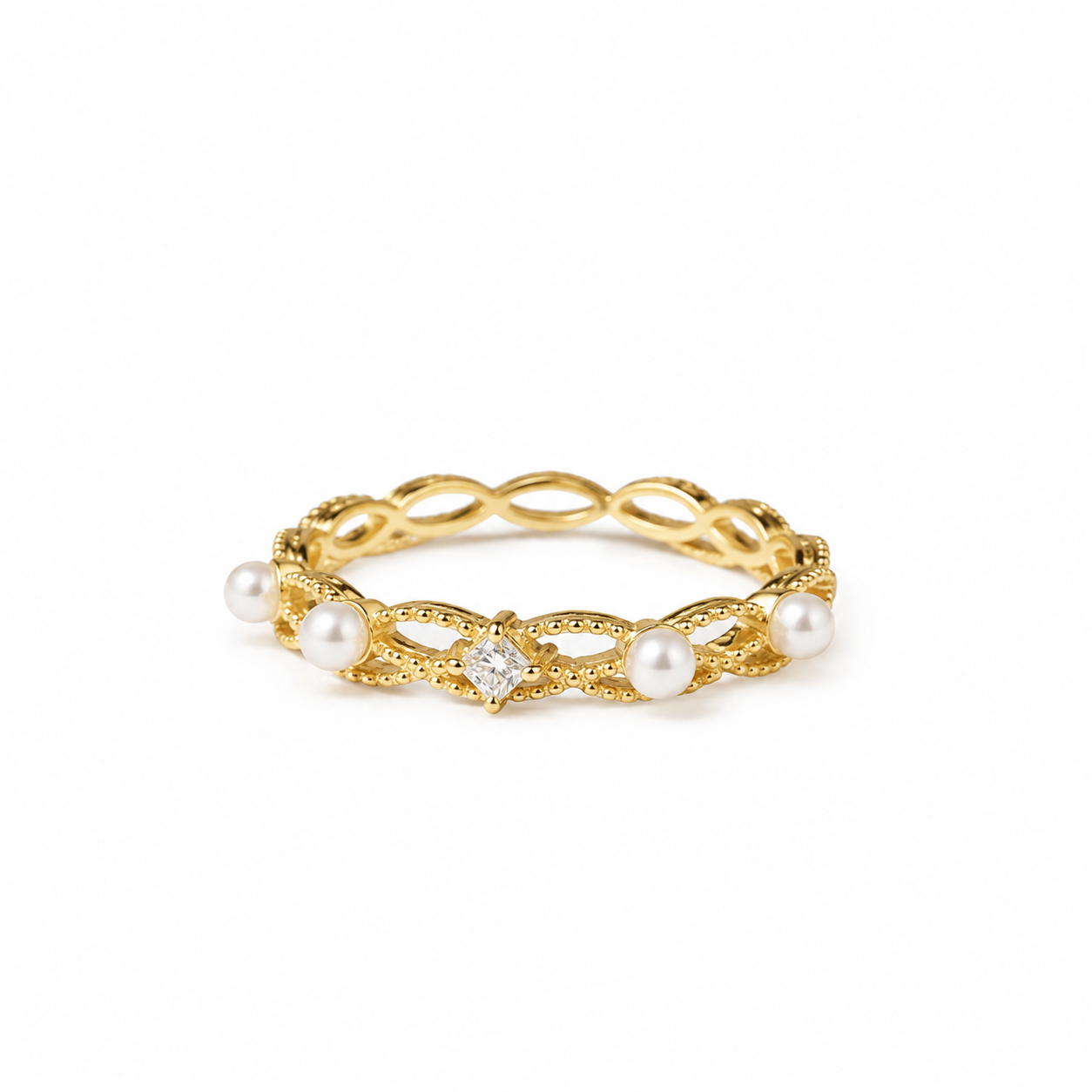 c9986e7f-061a-46cc-81ab-e9a2405d4a1c Akoya Pearl Ring Solid Gold Diamond Dainty Ring Minimalist Weeding Band Anniversary Ring 14k 18k Gold Bridal Pearl Ring