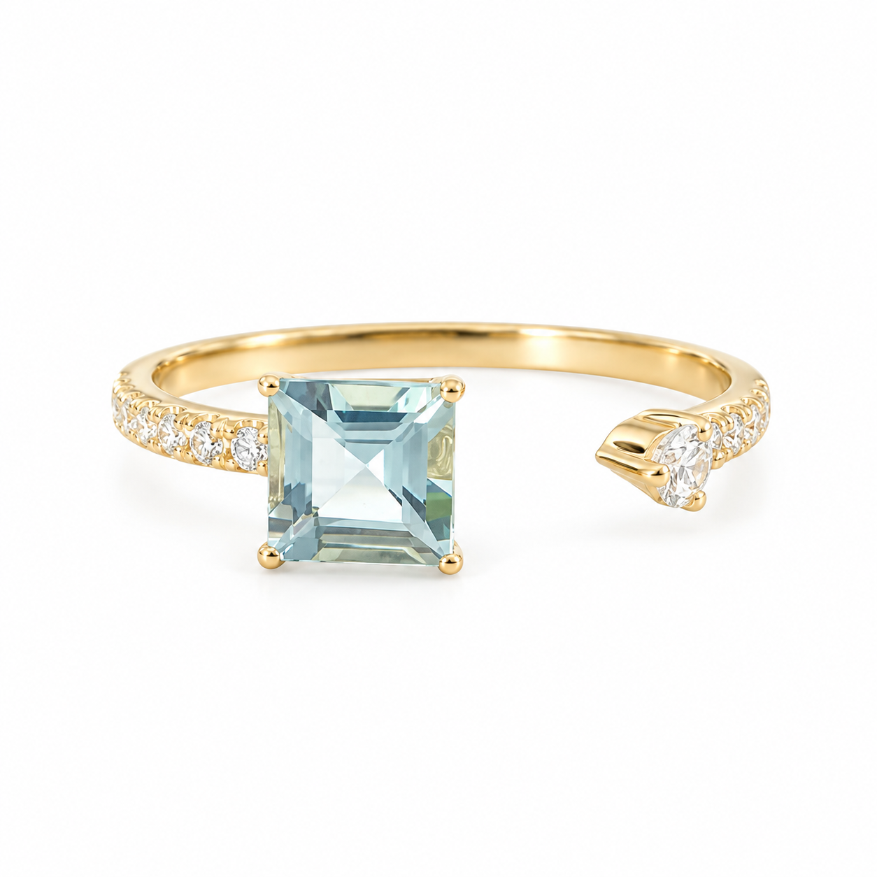 fae030c1-4968-4270-990d-ebfa576110cb 18K Diamond Cuff Ring Unique Aquamarine Ring