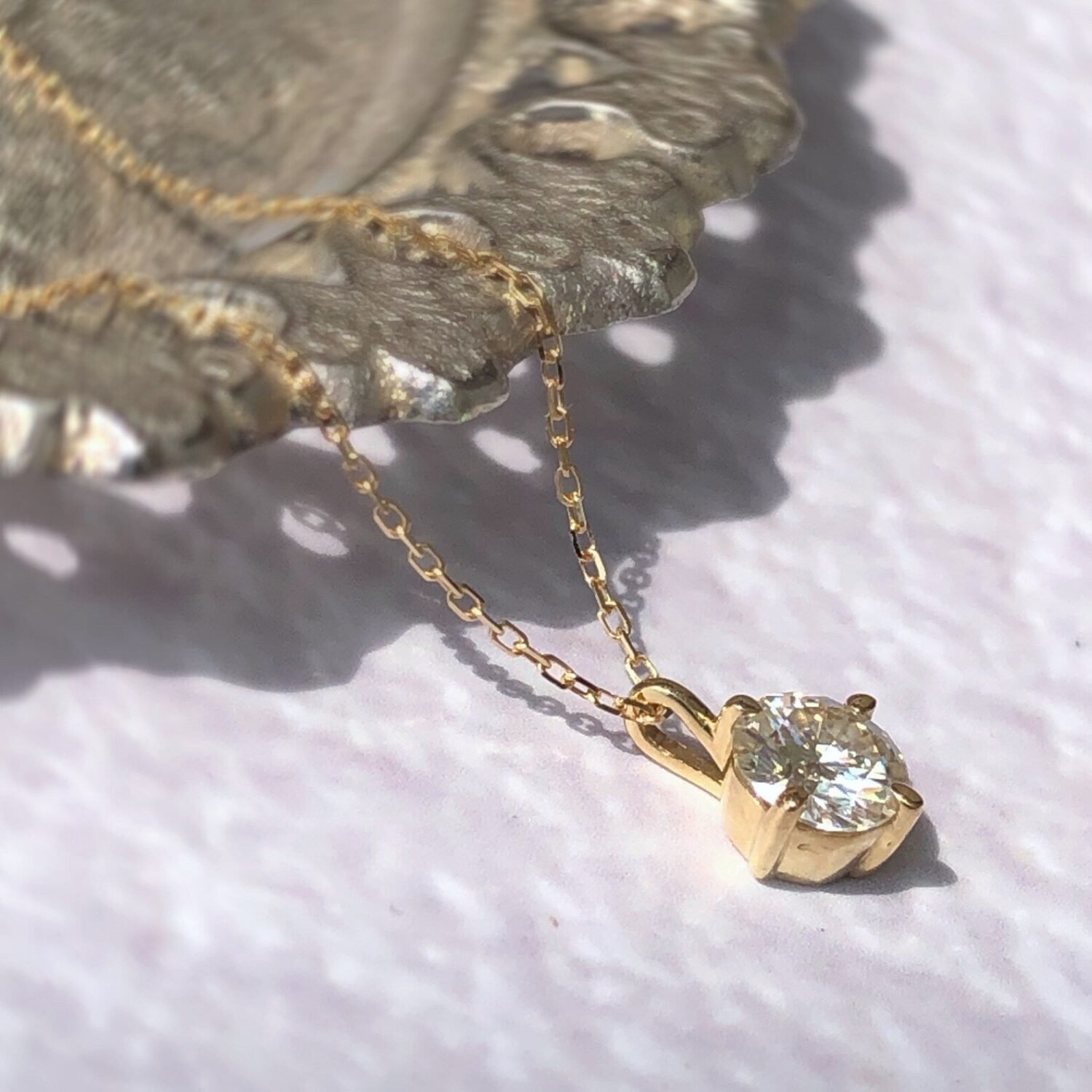 14K solitaire diamond necklace