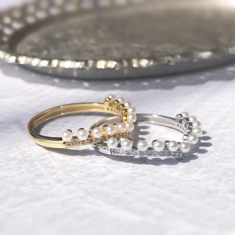 18K Solid Gold Diamond & Freshwater Pearl Ring