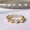 Akoya Pearl Ring Solid Gold Diamond Dainty Ring Minimalist Weeding Band Anniversary Ring 14k 18k Gold Bridal Pearl Ring