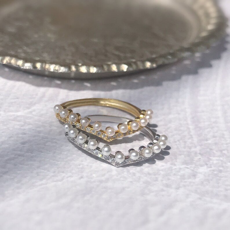 18K Solid Gold Diamond & Freshwater Pearl Ring