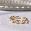 Akoya Pearl Ring Solid Gold Diamond Dainty Ring Minimalist Weeding Band Anniversary Ring 14k 18k Gold Bridal Pearl Ring