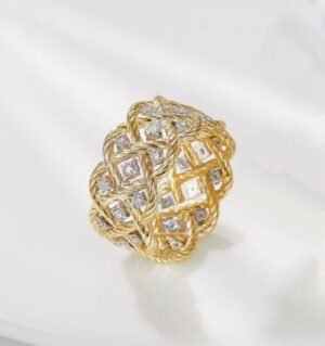 18K Gold Twist Rope Ring / Gold Braided Band Ring for Women / Twisted Rope Gold Diamond Wedding Ring / Diamond wedding Ring Hers