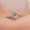 14k Solid Gold Snowflake Moissanite Diamond Milgrain Band Engagement Rings, Minimalist Solitaire Promise Rings, Sparkling Anniversary Ring